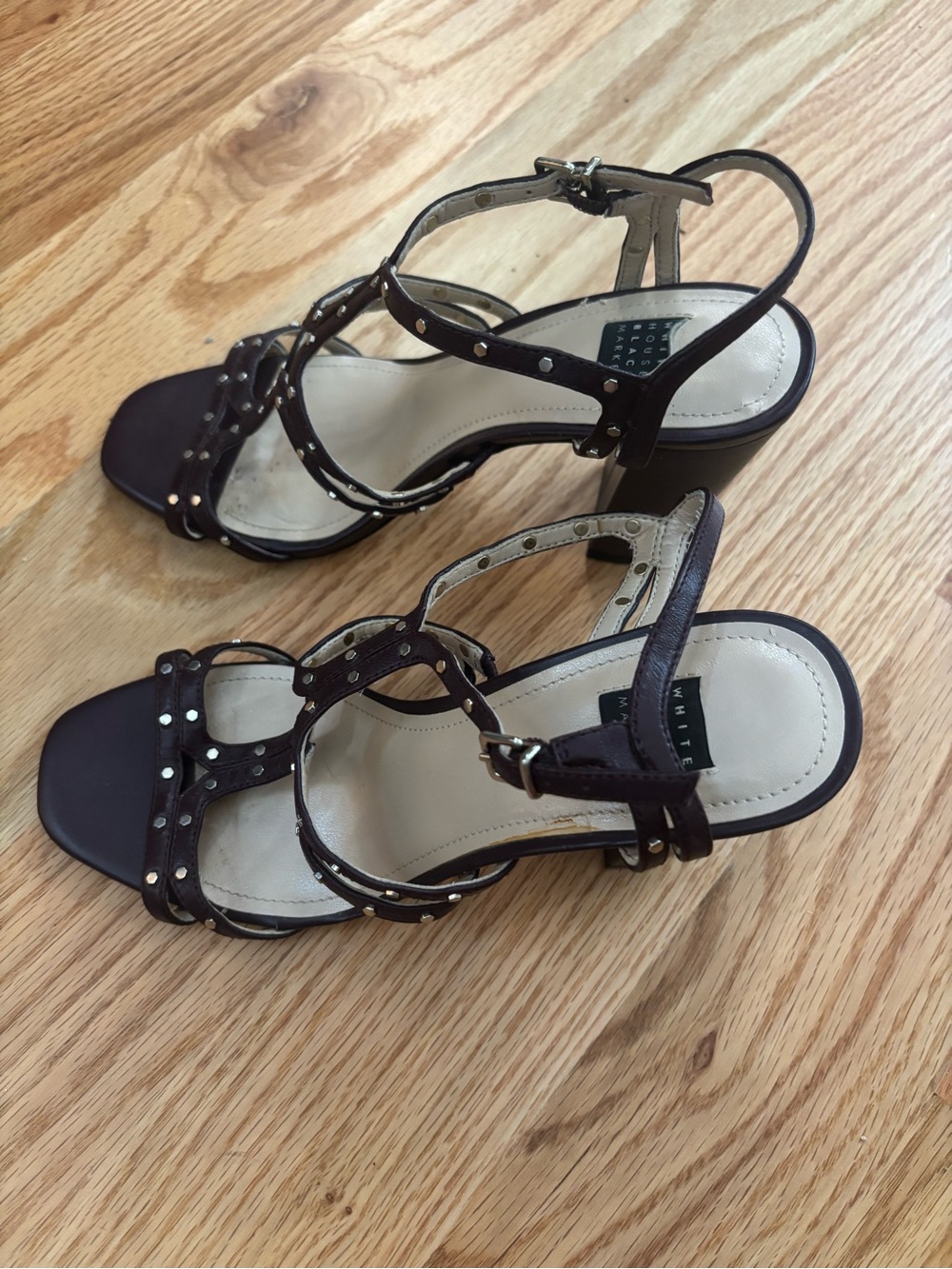 White House Black Market Dark Brown Studded Strappy Heels - Picture 2 of 7